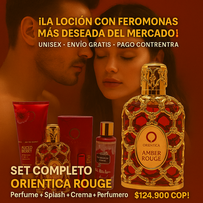 ❤️🔥 ¡LA LOCIÓN CON FEROMONAS MÁS DESEADA DEL MERCADO! 🔥SET COMPLETO ORIENTICA ROUGE – Perfume + Splash + Crema + Perfumero